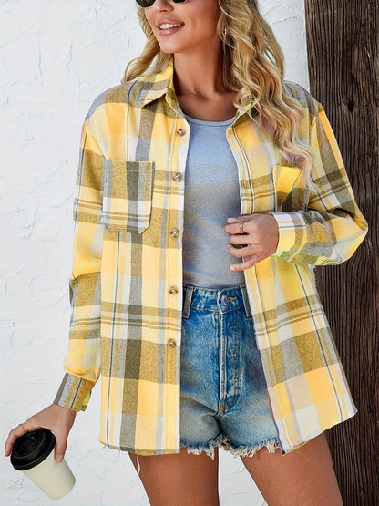 Women's Oversized Plaid Flannel Long Sleeve Button-Up Shirt - Variant Style 10 | Lavisa
