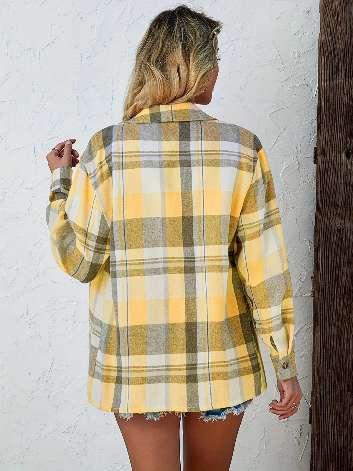 Women's Oversized Plaid Flannel Long Sleeve Button-Up Shirt - Variant Style 11 | Lavisa