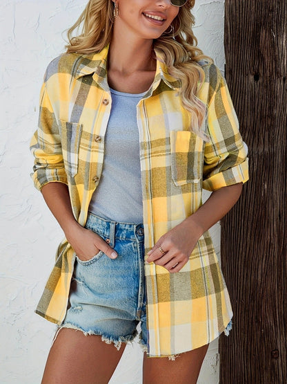Women's Oversized Plaid Flannel Long Sleeve Button-Up Shirt - Variant Style 9 | Lavisa