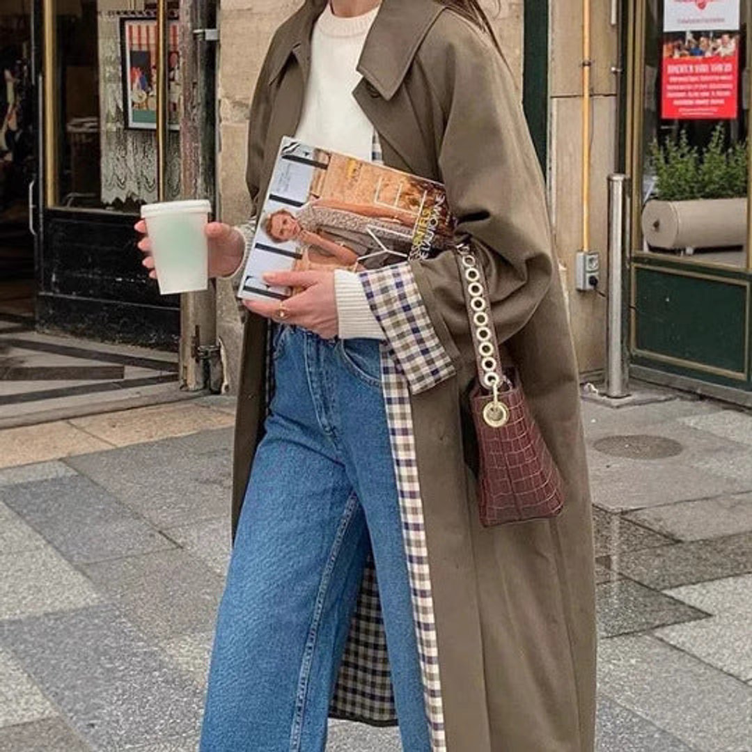 Lavisa - Women's Oversized Plaid-Lined Cotton Blend Trench Coat