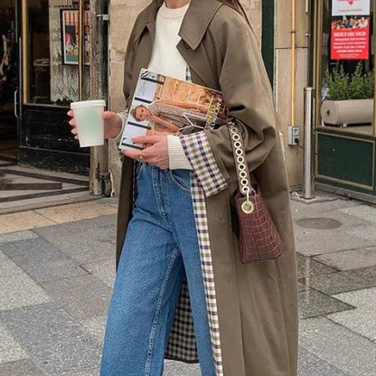 Lavisa - Women's Oversized Plaid-Lined Cotton Blend Trench Coat