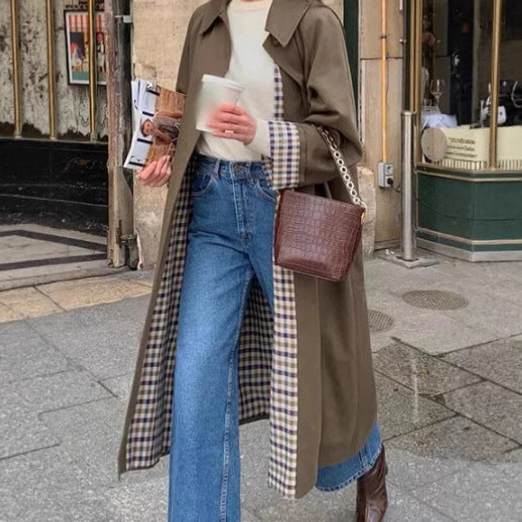 Lavisa - Women's Oversized Plaid-Lined Cotton Blend Trench Coat
