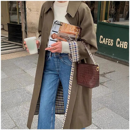 Lavisa - Women's Oversized Plaid-Lined Cotton Blend Trench Coat
