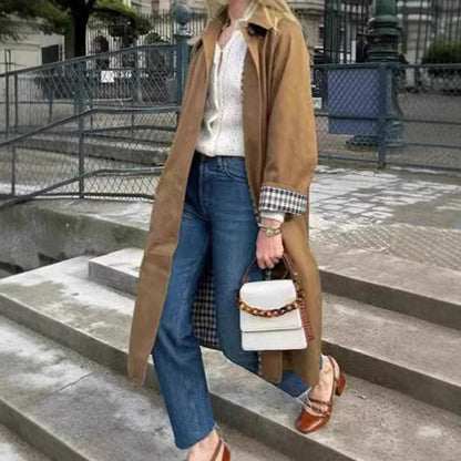 Lavisa - Women's Oversized Plaid-Lined Cotton Blend Trench Coat