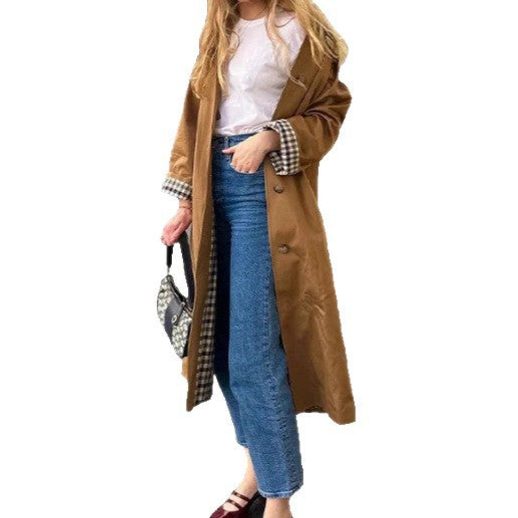 Lavisa - Women's Oversized Plaid-Lined Cotton Blend Trench Coat