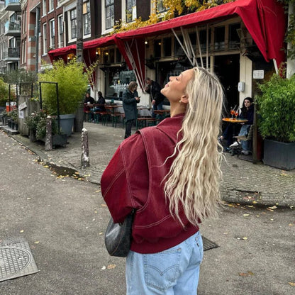 Lavisa - Womens Oversized Contrast Stitch Bomber Jacket