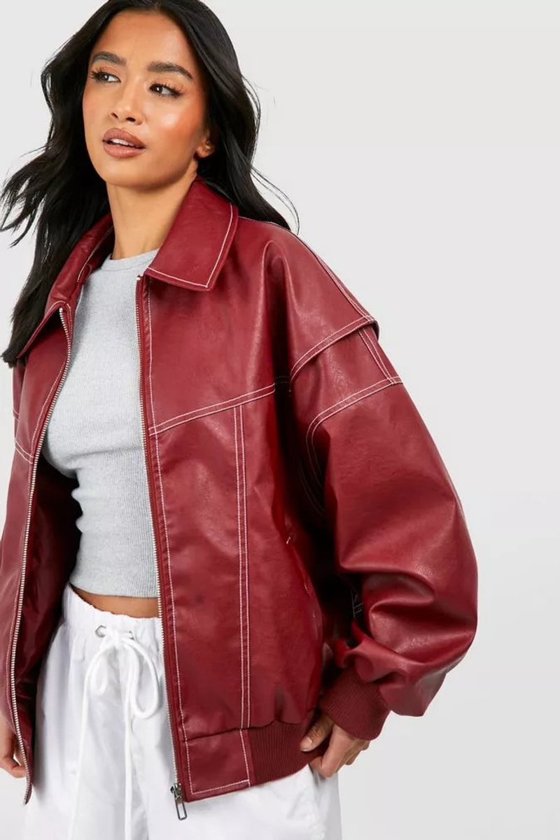 Lavisa - Womens Oversized Contrast Stitch Bomber Jacket