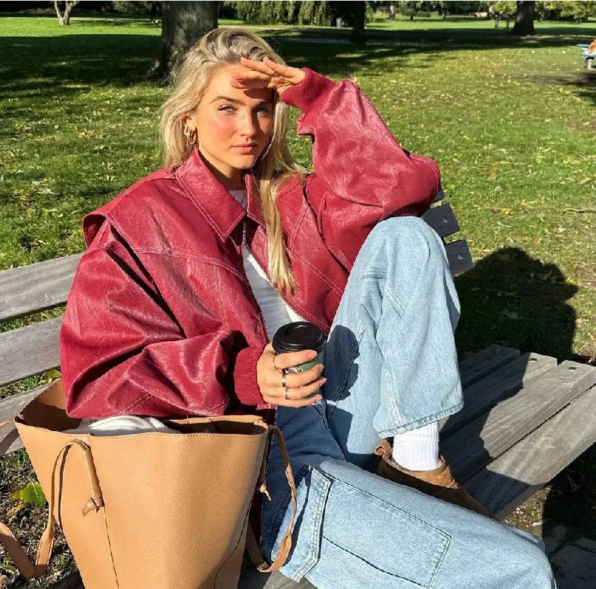 Lavisa - Womens Oversized Contrast Stitch Bomber Jacket