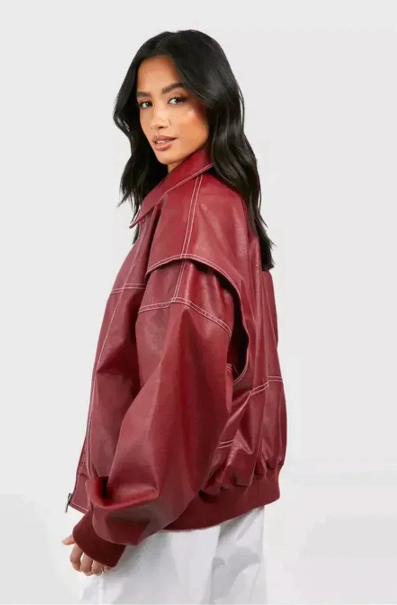 Lavisa - Womens Oversized Contrast Stitch Bomber Jacket