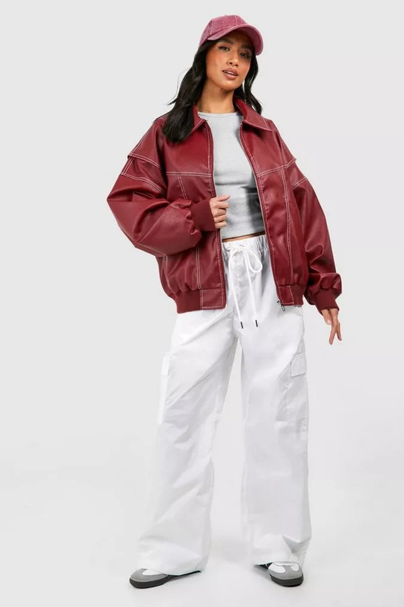 Lavisa - Womens Oversized Contrast Stitch Bomber Jacket