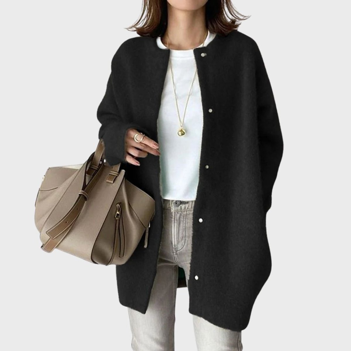 Women's Oversized Snap-Button Knit Cardigan - Side Angle | Lavisa