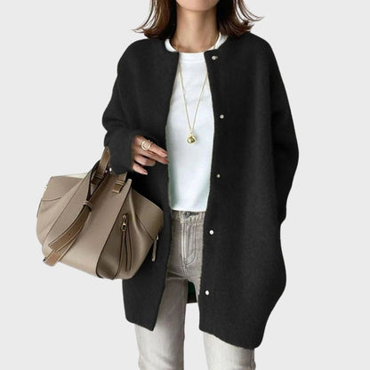 Women's Oversized Snap-Button Knit Cardigan - Side Angle | Lavisa