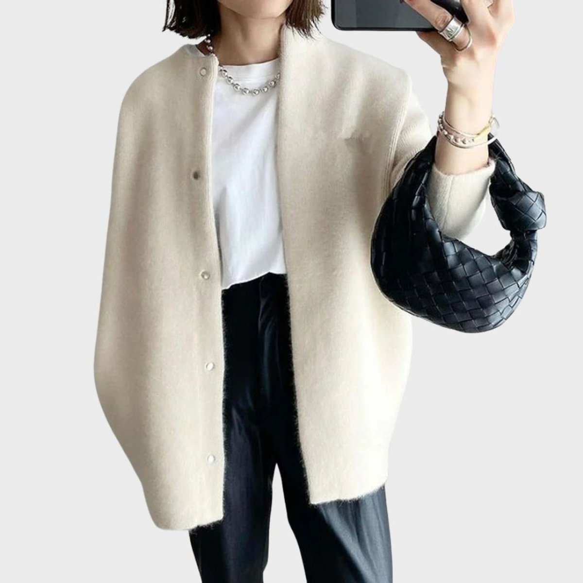 Women's Oversized Snap-Button Knit Cardigan - Back View | Lavisa