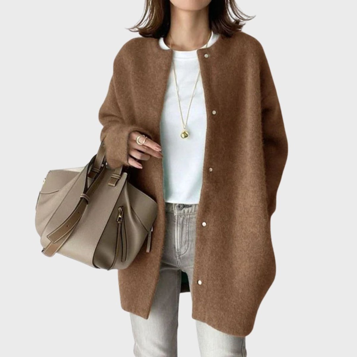 Women's Oversized Snap-Button Knit Cardigan - Close-Up Texture & Detail | Lavisa