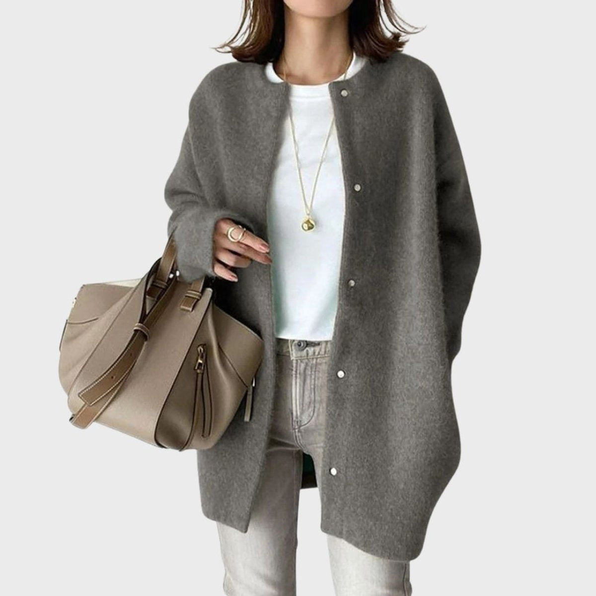Women's Oversized Snap-Button Knit Cardigan - Sole & Material View | Lavisa
