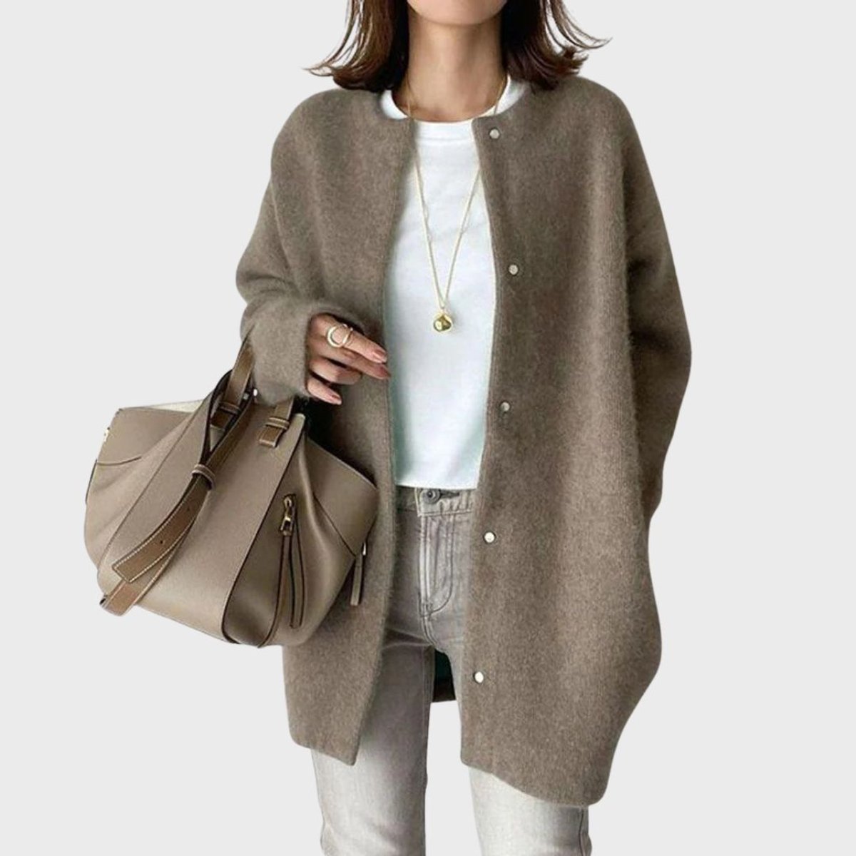 Women's Oversized Snap-Button Knit Cardigan - Lifestyle & Model Angle | Lavisa
