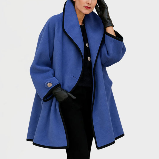 Lavisa - Women's Oversized Wool-Blend Swing Coat Black Contrast Trim