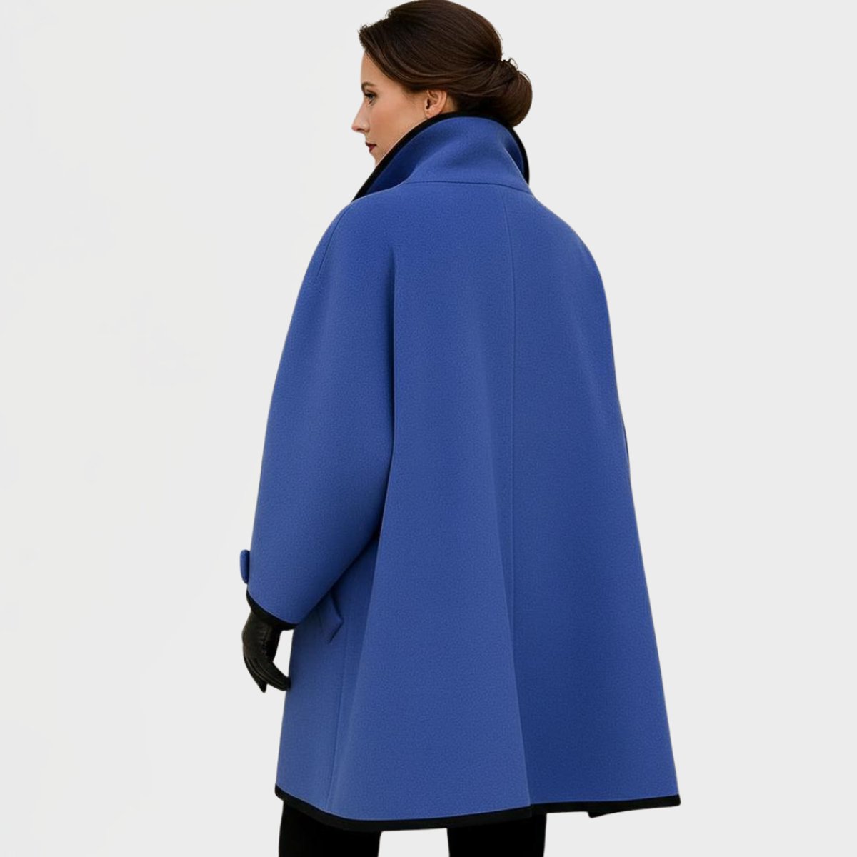Women's Oversized Wool-Blend Swing Coat Black Contrast Trim - Side Angle | Lavisa