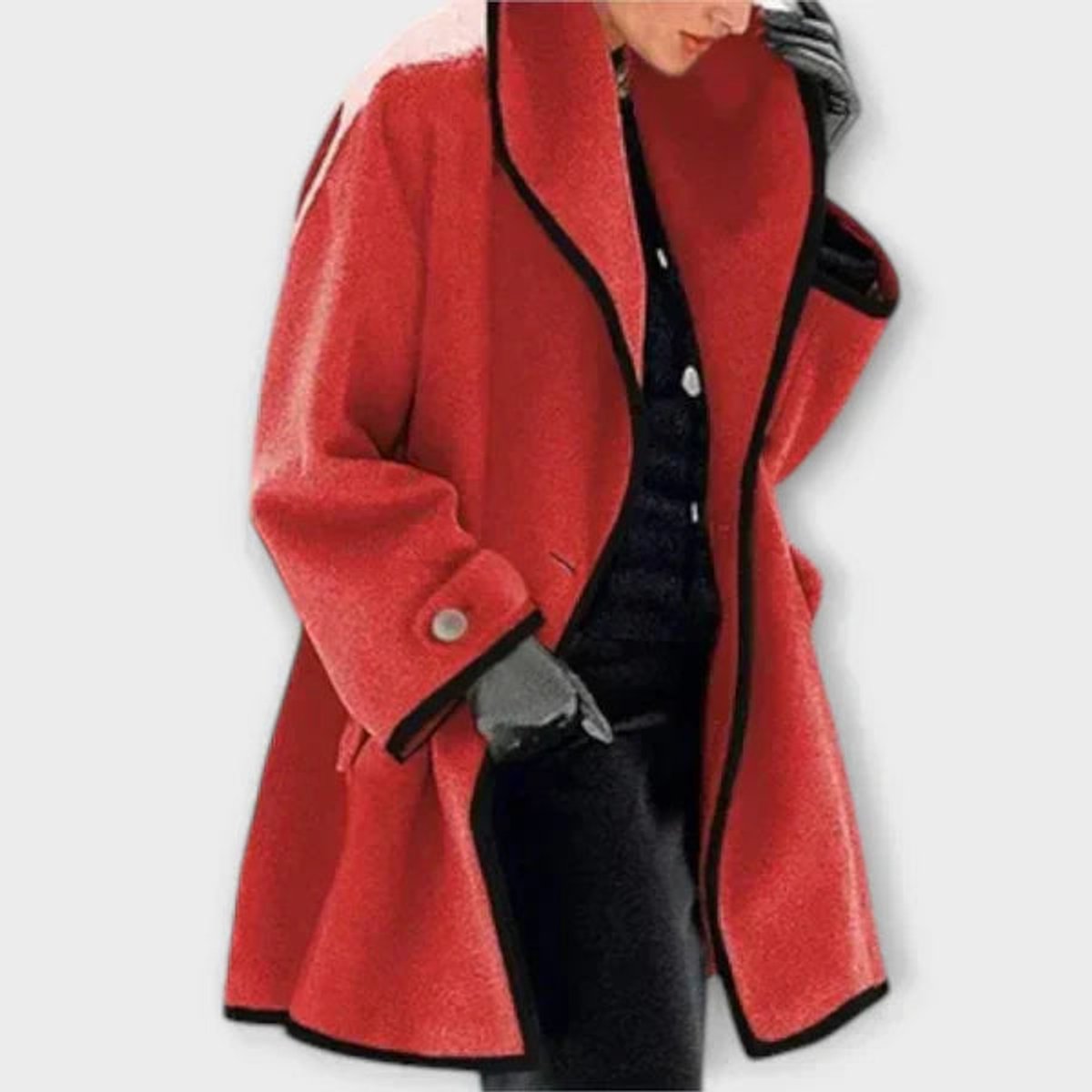 Women's Oversized Wool-Blend Swing Coat Black Contrast Trim - Back View | Lavisa