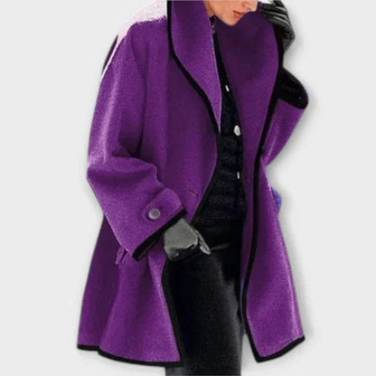 Women's Oversized Wool-Blend Swing Coat Black Contrast Trim - Lifestyle & Model Angle | Lavisa