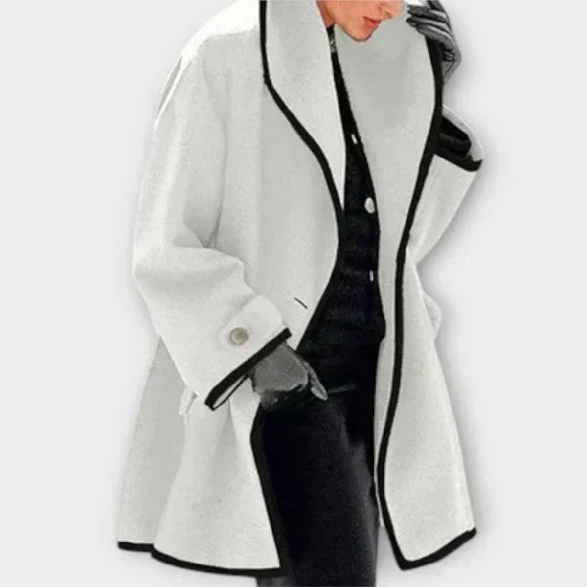 Women's Oversized Wool-Blend Swing Coat Black Contrast Trim - Variant Angle | Lavisa
