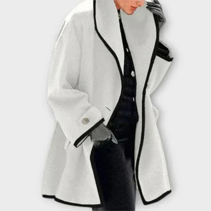 Women's Oversized Wool-Blend Swing Coat Black Contrast Trim - Variant Angle | Lavisa