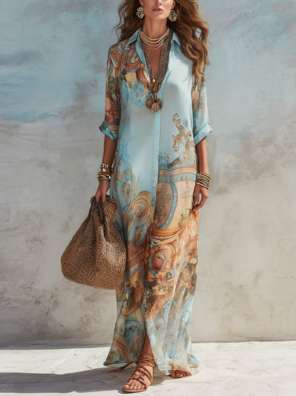 Lavisa - Paisley Print Button-Through Maxi Shirt Dress