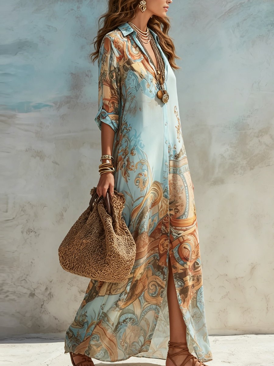 Lavisa - Paisley Print Button-Through Maxi Shirt Dress