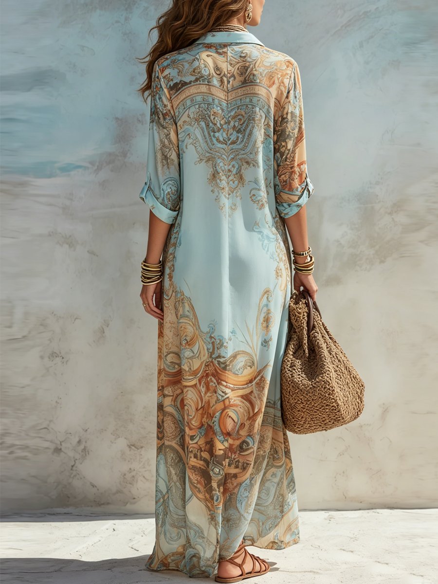 Lavisa - Paisley Print Button-Through Maxi Shirt Dress
