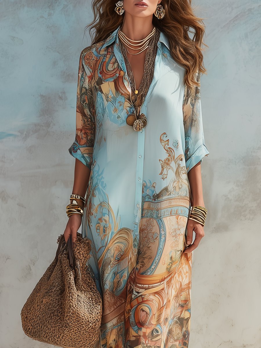 Lavisa - Paisley Print Button-Through Maxi Shirt Dress