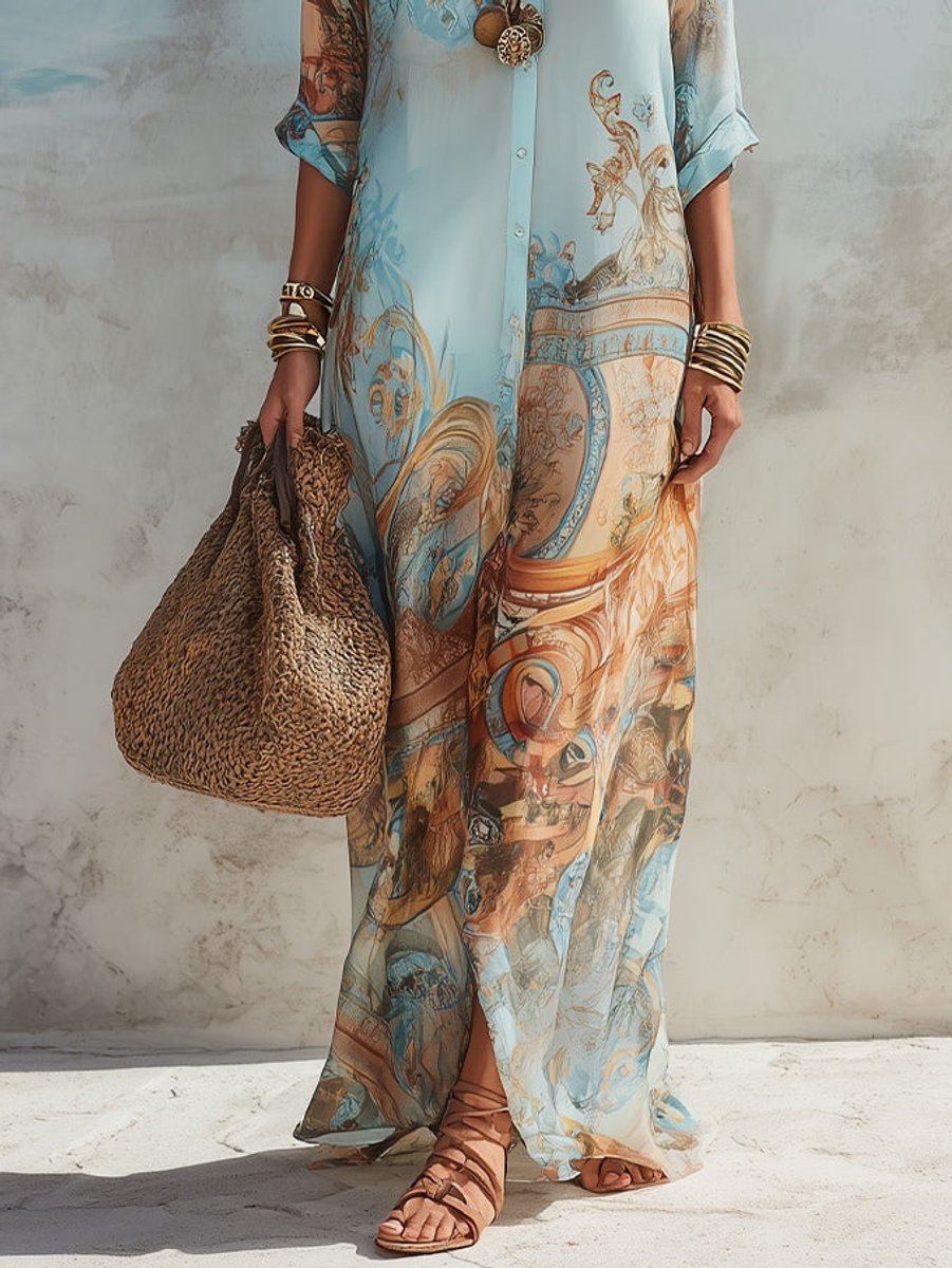 Lavisa - Paisley Print Button-Through Maxi Shirt Dress