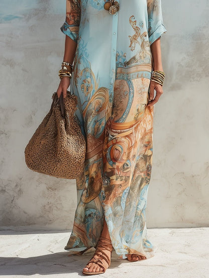 Lavisa - Paisley Print Button-Through Maxi Shirt Dress