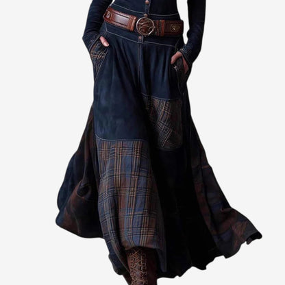 Patchwork Plaid Button Front Maxi Dress - Back View | Lavisa