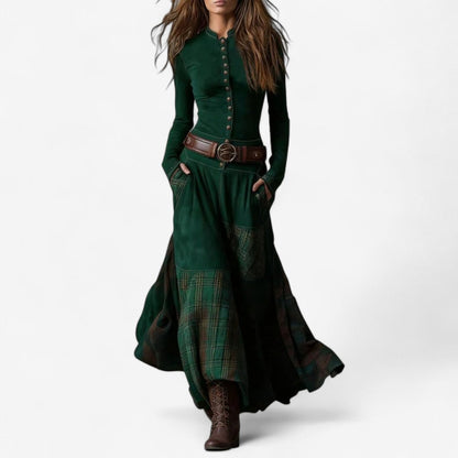 Patchwork Plaid Button Front Maxi Dress - Variant Style 8 | Lavisa