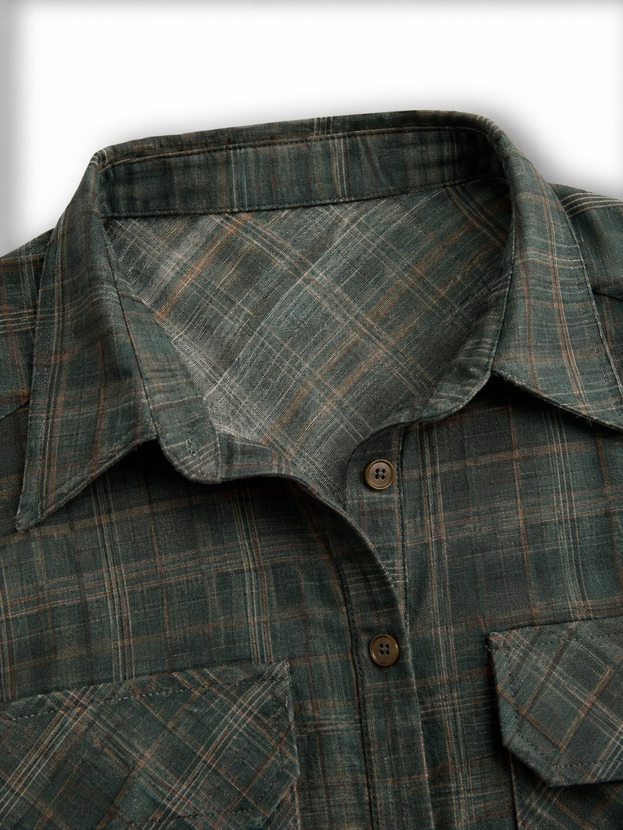 Women's Plaid Flannel Maxi Shirt Formal Dresses Long Sleeve - Variant Angle | Lavisa