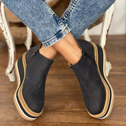 Womens Platform Wedge Zip Up Leather Ankle Boots Comfort Shoes - Close-Up Texture & Detail | Lavisa