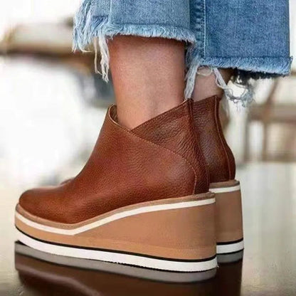 Womens Platform Wedge Zip Up Leather Ankle Boots Comfort Shoes - Variant Angle | Lavisa