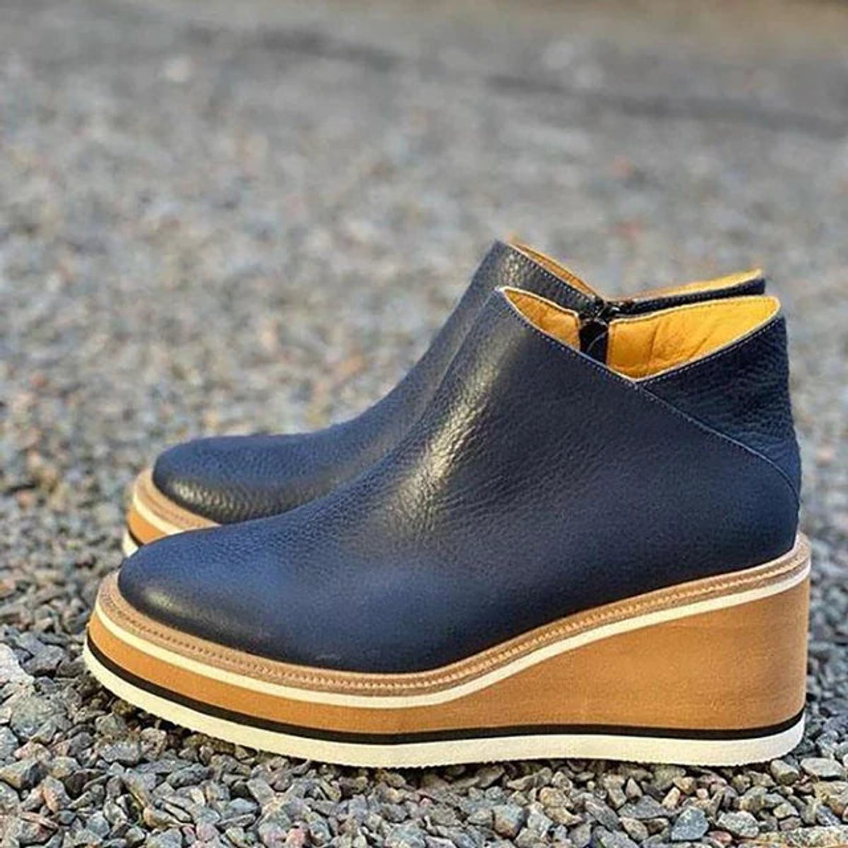 Womens Platform Wedge Zip Up Leather Ankle Boots Comfort Shoes - Variant Style 8 | Lavisa
