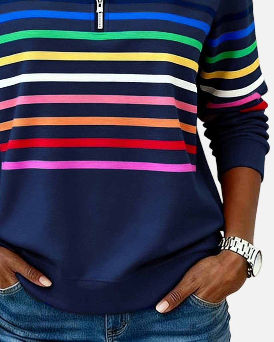Women's Quarter Zip Jumper Striped Rainbow Relaxed Fit - Variant Style 10 | Lavisa