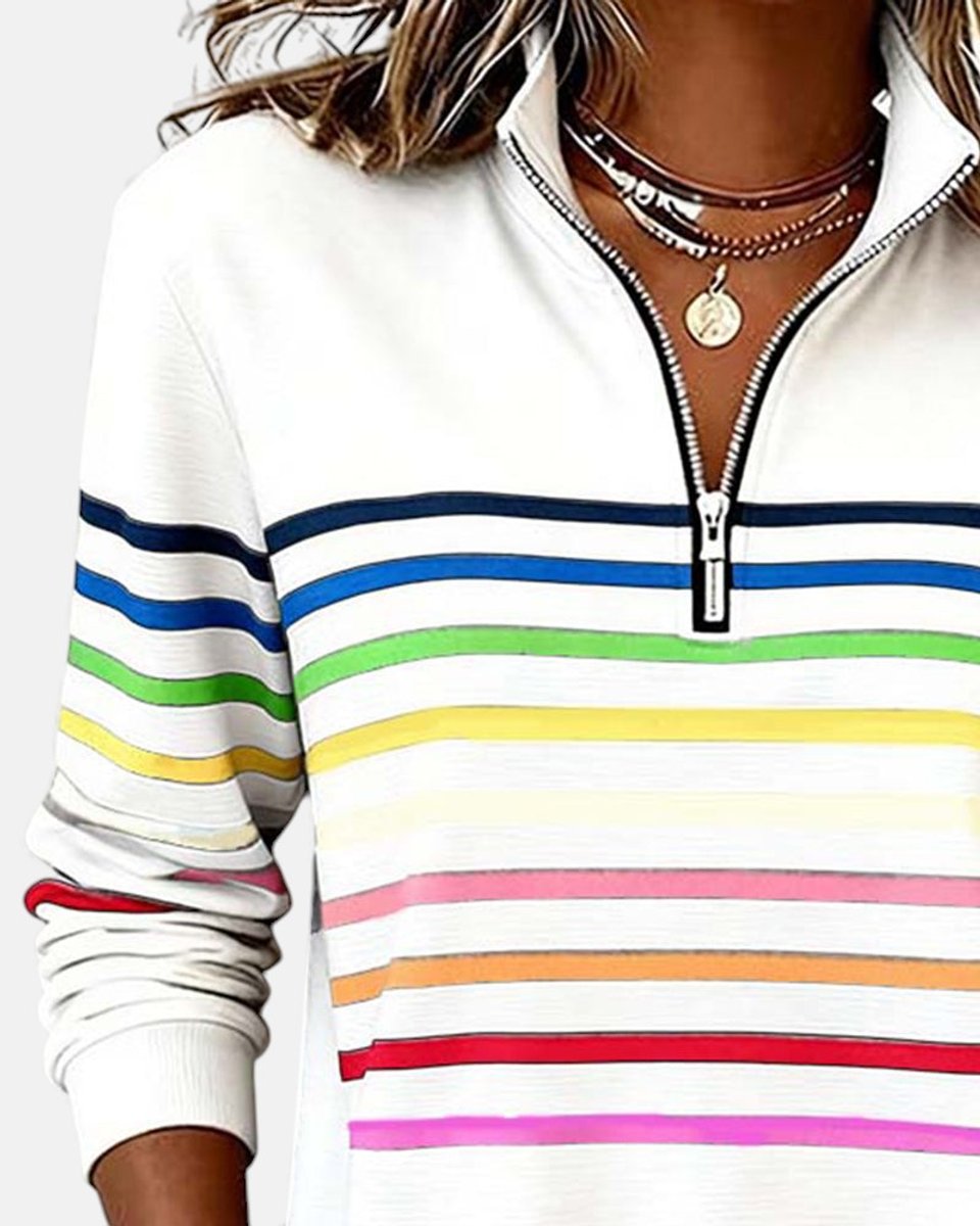 Women's Quarter Zip Jumper Striped Rainbow Relaxed Fit - Variant Style 11 | Lavisa