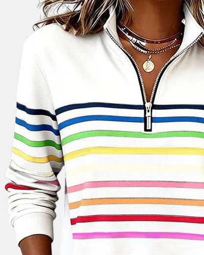 Women's Quarter Zip Jumper Striped Rainbow Relaxed Fit - Variant Style 11 | Lavisa