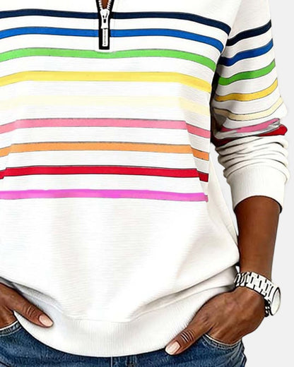 Women's Quarter Zip Jumper Striped Rainbow Relaxed Fit - Variant Style 12 | Lavisa