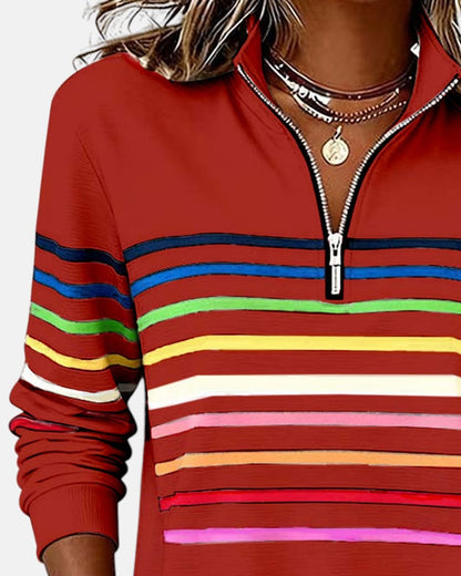 Women's Quarter Zip Jumper Striped Rainbow Relaxed Fit - Variant Style 13 | Lavisa