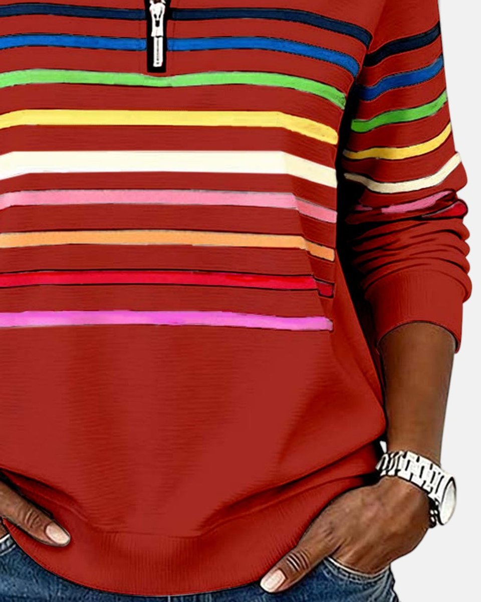 Women's Quarter Zip Jumper Striped Rainbow Relaxed Fit - Variant Style 14 | Lavisa
