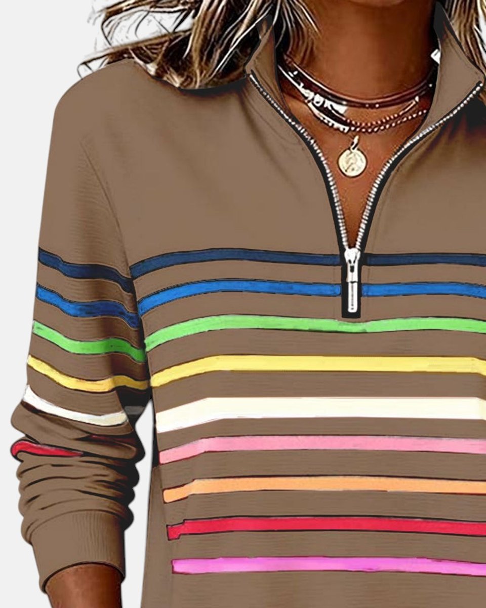 Women's Quarter Zip Jumper Striped Rainbow Relaxed Fit - Variant Style 15 | Lavisa