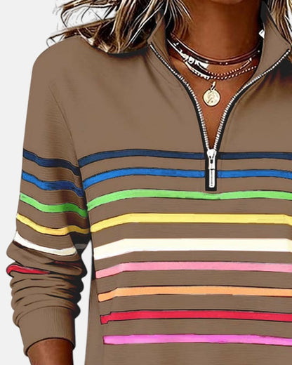 Women's Quarter Zip Jumper Striped Rainbow Relaxed Fit - Variant Style 15 | Lavisa