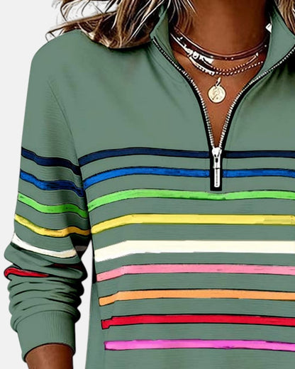 Women's Quarter Zip Jumper Striped Rainbow Relaxed Fit - Variant Style 16 | Lavisa