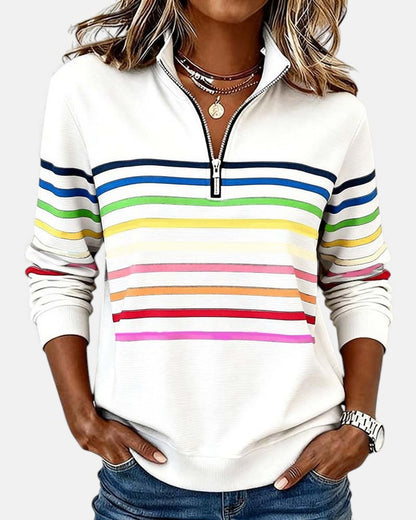Women's Quarter Zip Jumper Striped Rainbow Relaxed Fit - Back View | Lavisa