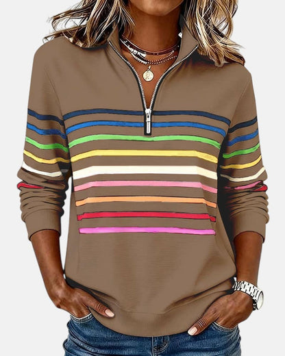 Women's Quarter Zip Jumper Striped Rainbow Relaxed Fit - Sole & Material View | Lavisa
