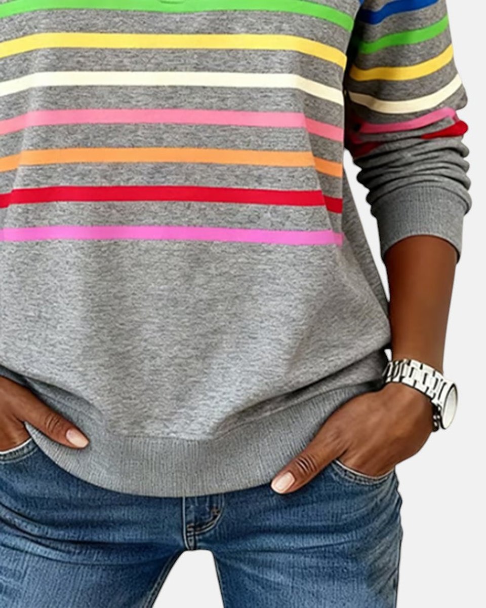 Women's Quarter Zip Jumper Striped Rainbow Relaxed Fit - Variant Style 8 | Lavisa
